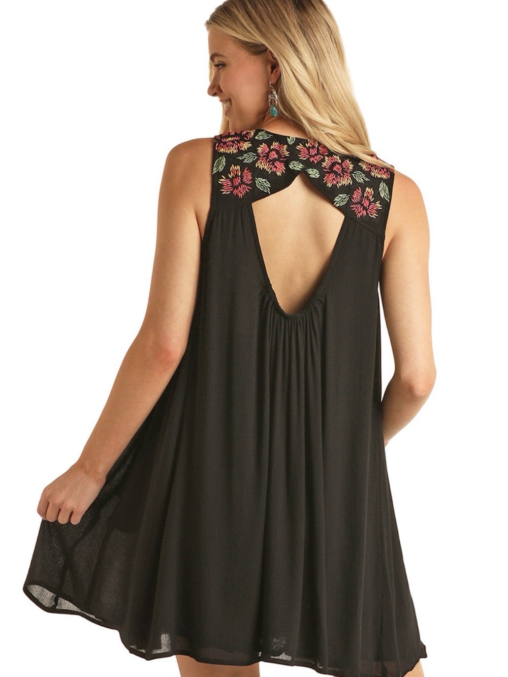 Rock & Roll Denim Embroidered Mini Dress Coastal Cowgirl Floral NWT size M